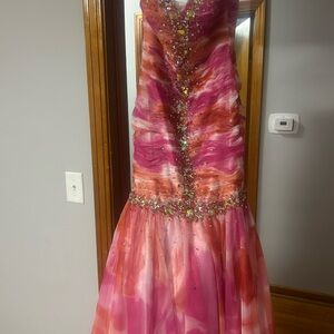 Pink & Coral Embellished Party Dress